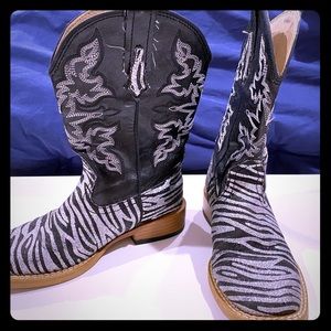 Black & Silver Glitter Zebra print boots